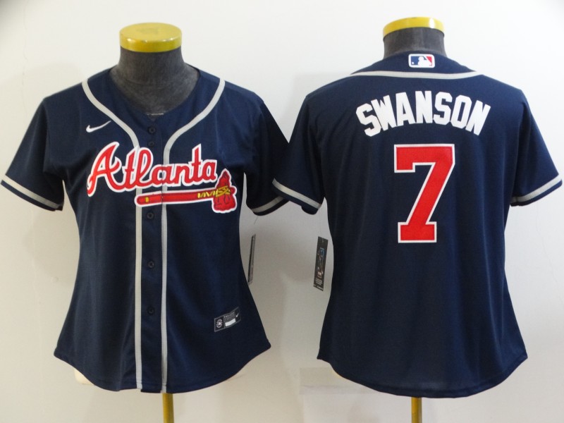 2021 Women Atlanta Braves 7 Swanson Red Nike Game MLB Jerseys